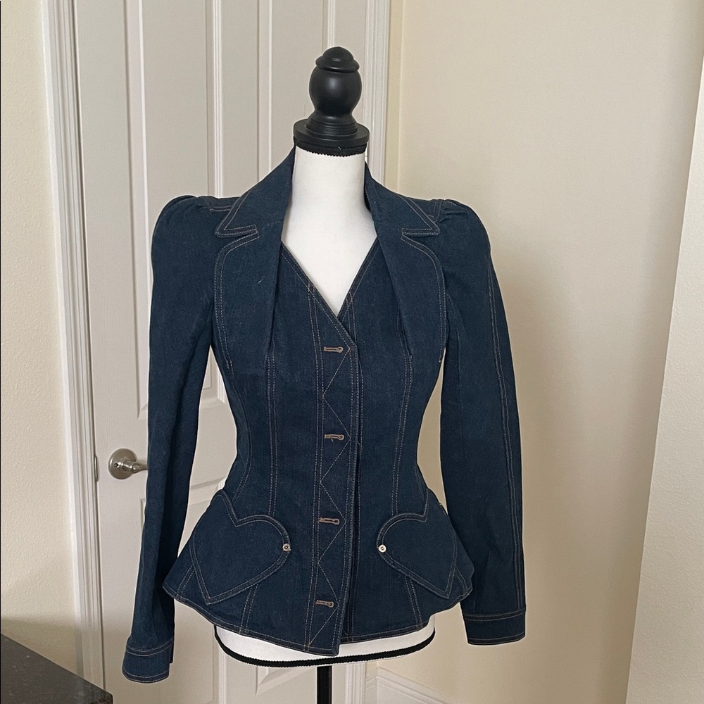CHRISTIAN DIOR BOUTIQUE Embroidered Heart Pocket Denim Jacket - Picture 14 of 16